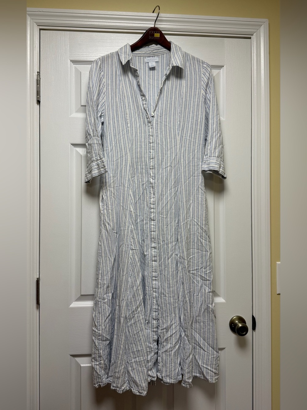 Martha Stewart Light Blue and White Striped Midi Shirt Dress